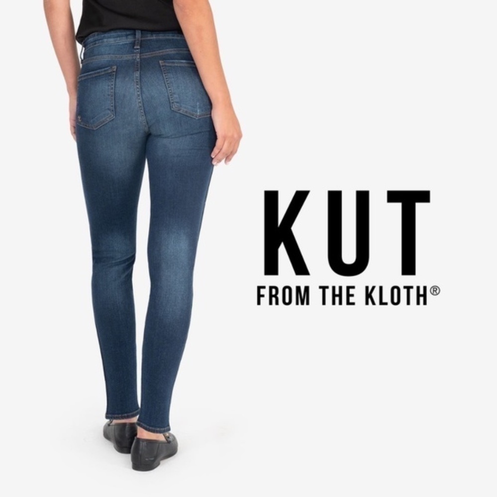 KUT // KLOTH Mid Rise Skinny Stretch Distressed + Destructed Denim Ripped Jeans 